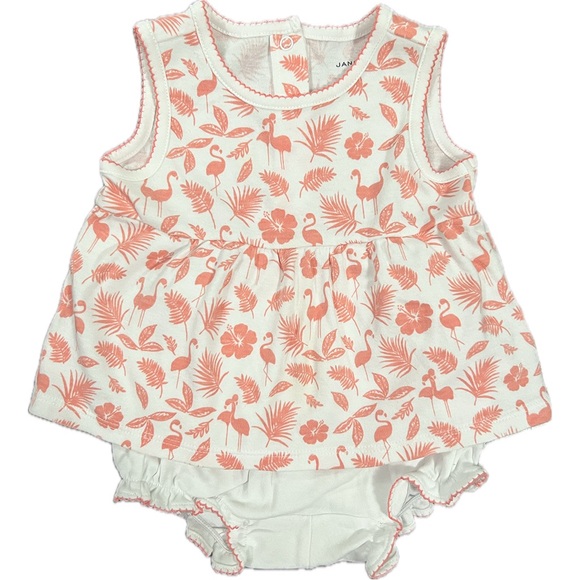 Janie and Jack Other - Janie and Jack White & Coral Flamingo Print Dress and Bloomer Set NWOT 3-6 Mos